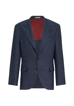 Brunello Cucinelli wool, silk and linen Prince of Wales deconstructed blazer - Blue