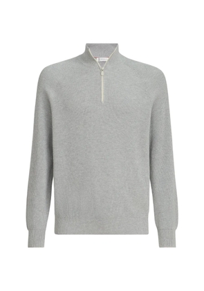 Brunello Cucinelli cotton English rib sweater with half zip and raglan sleeves - Grey