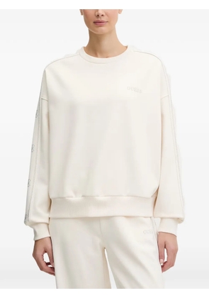 GUESS USA Octavia rhinestone-logo tape-detail sweatshirt - Neutrals