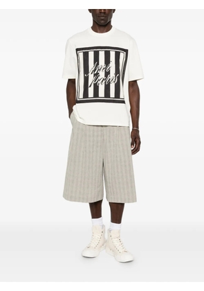 AMI Paris logo-print striped-patch T-shirt - Neutrals