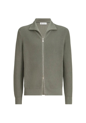 Brunello Cucinelli cotton half English rib cardigan with zipper - Green