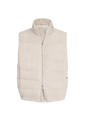 Brunello Cucinelli suede down vest with packable hood - Neutrals