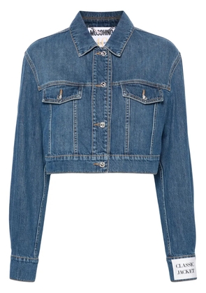 Moschino crystal-embellished cropped denim jacket - Blue