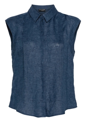 Emporio Armani pleat-detailing chambray shirt - Blue