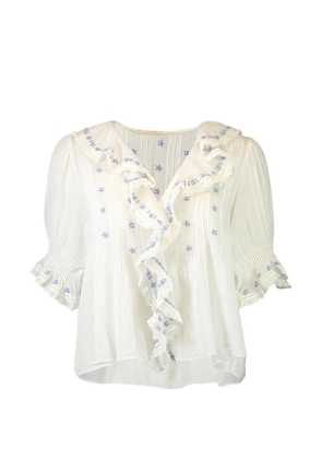 DÔEN Hettie ruffled floral-embroidered blouse - Neutrals