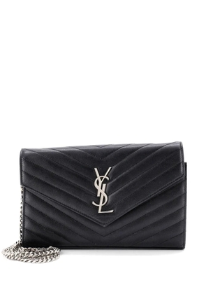 Saint Laurent Pre-Owned Classic Monogram Wallet on Chain Matelasse Chevron Leather Medium crossbody bag - Black