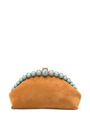 Cult Gaia Una stone-embellished suede clutch bag - Neutrals