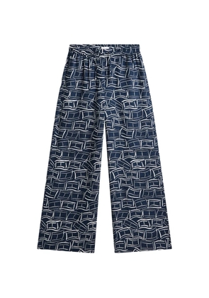 Tommy Hilfiger geometric-print wide-leg linen trousers - Blue