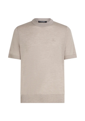 Karl Lagerfeld logo-embroidered merino T-shirt - Neutrals