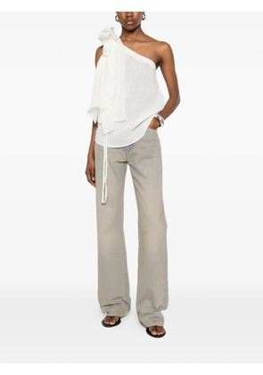 Su one-shoulder floral-appliqué blouse - White