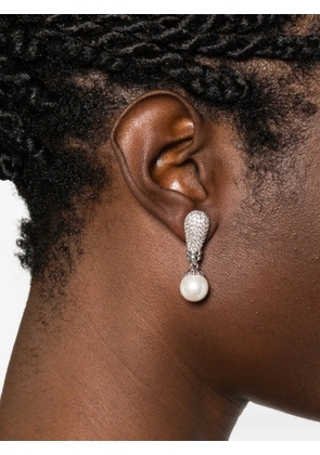 Self-Portrait Drio crystal-embellished pearl-drop earrings - Silver