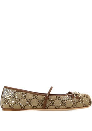 Gucci monogram-pattern ballerinas - Brown