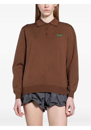 Prada logo-embroidered long-sleeve polo shirt - Brown