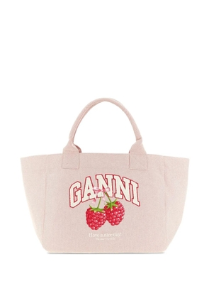 GANNI embroidered-raspberry tote bag - Pink