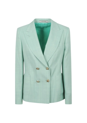 Tagliatore double-breasted slub-texture blazer - Green
