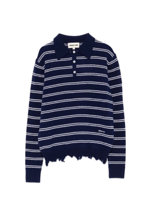 SHUSHU/TONG striped distressed-effect polo shirt - Blue