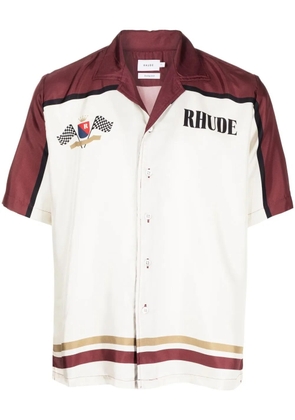RHUDE graphic-print silk polo shirt - Brown