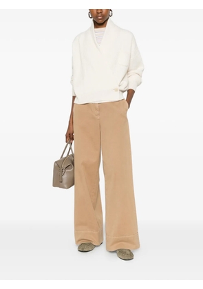 Brunello Cucinelli ribbed-knit wrap-style sweater - White