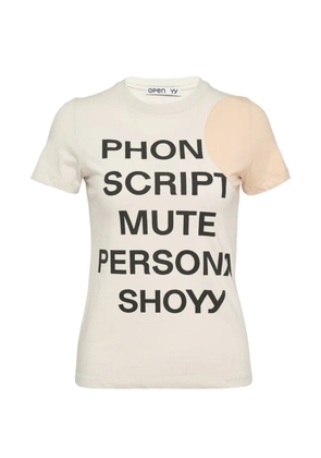 Open YY logo-print T-shirt - Neutrals