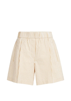Brunello Cucinelli techno cotton striped seersucker shorts with monili - Yellow