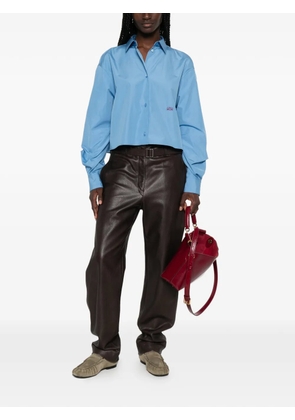 LOEWE Anagram-embroidered gathered-sleeve shirt - Blue