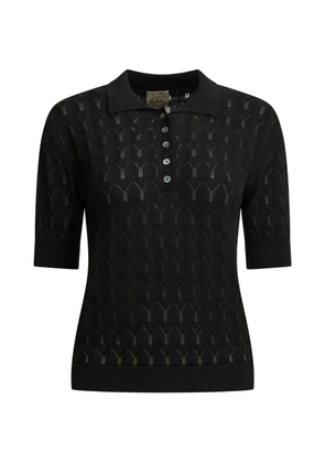 RAKKI California pointelle-knit polo top - Black
