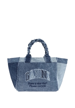 GANNI patchwork frayed-edge tote bag - Blue