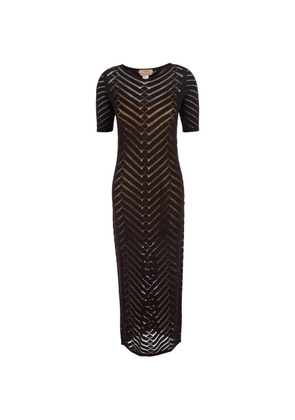 TWINSET chevron-knit short-sleeve midi dress - Brown