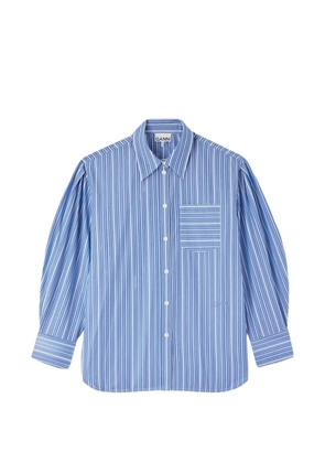 GANNI striped balloon-sleeve shirt - Blue