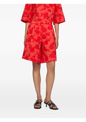 GANNI fil-coupé floral-pattern shorts - Red