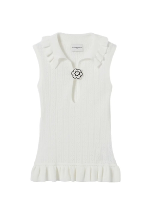 Claudie Pierlot ruffled pointelle-knit polo top - White