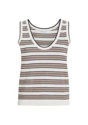 Brunello Cucinelli cotton knit top with sparkling stripes - Neutrals