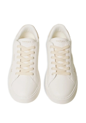 TWINSET floral-embroidery lace-up leather sneakers - White