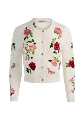 alice + olivia floral-embroidered cardigan - Neutrals