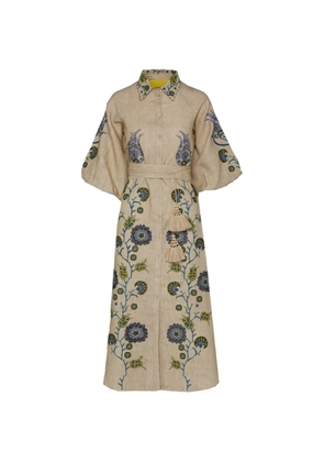 PHILIPPA 1970 René floral-embroidered midi dress - Neutrals