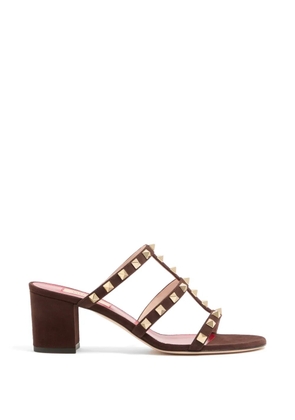 Valentino Garavani Rockstud slide sandals in suede 60mm - Brown