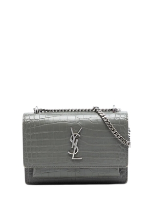 Saint Laurent Pre-Owned 2017 Mini Croc Embossed Leather Monogram Sunset Wallet on Chain crossbody bag - Grey