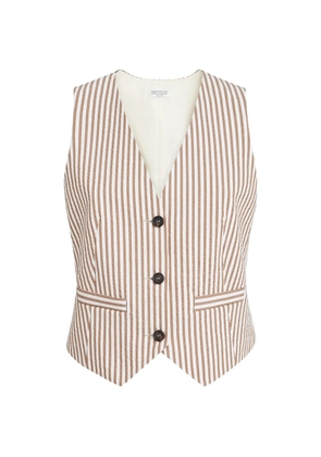 Brunello Cucinelli techno-cotton striped seersucker vest with monili - Neutrals