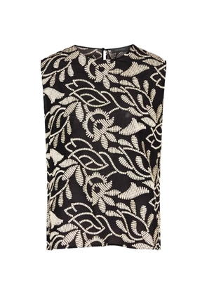 ELENA MIRÒ leaf-embroidered sleeveless top - Black