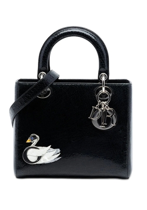 Christian Dior Pre-Owned 2016 Medium Ceramic Effect Deerskin Jeweled Swan Lady Dior satchel - Black