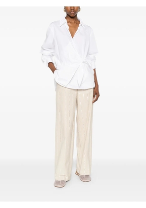 Isabelle Blanche bead-embellished knot-detail shirt - Neutrals