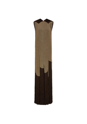 Ferragamo long dress with fringe detail - Neutrals