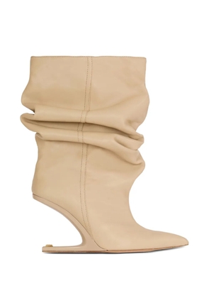 Balmain ruched smooth leather ankle boots - Neutrals