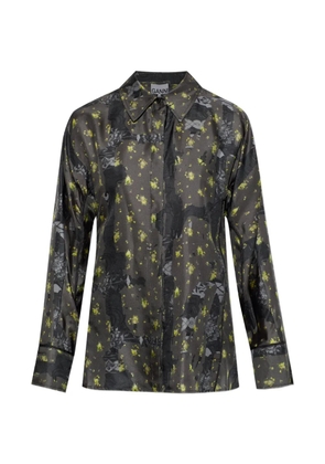 GANNI floral-print silk shirt - Grey