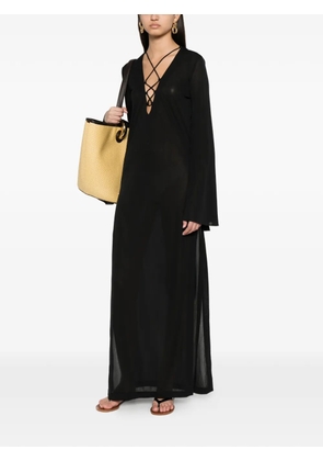 THE ANDAMANE lace-up flared-sleeve maxi dress - Black