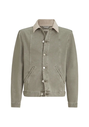 Brunello Cucinelli garment-dyed outerwear jacket in denim with leather collar - Green