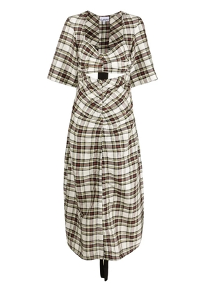 GANNI ruched plaid midi dress - Black