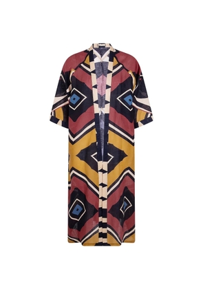 Volantis Cardy geometric-print linen kaftan - Red
