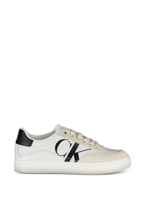 Calvin Klein monogram-print suede-panel sneakers - White