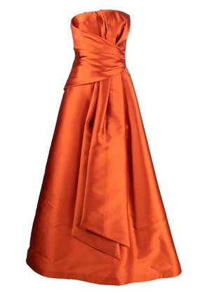 Alberta Ferretti gathered-detail strapless gown - Orange